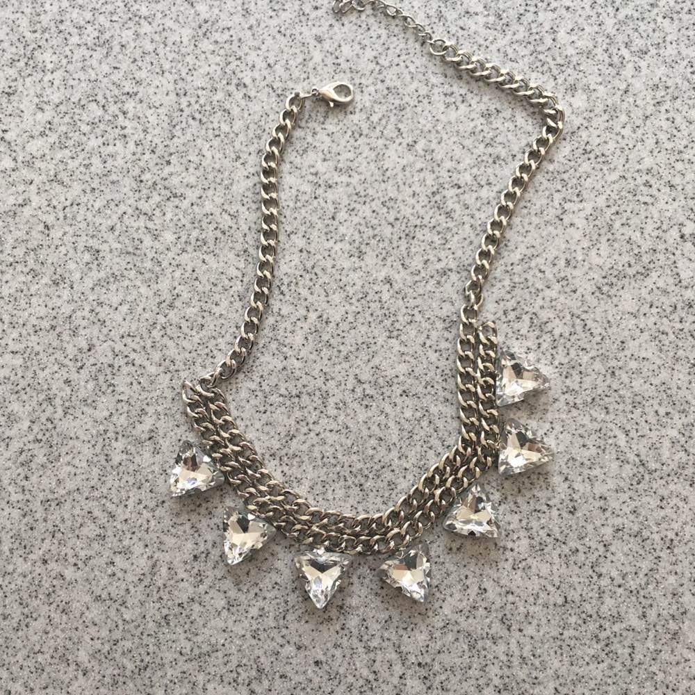 Silver Triangle Cut Diamonds Statement Necklace - image 3